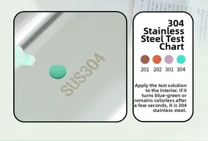 Close-up of SUS304 stainless steel material test showing authenticity color reaction