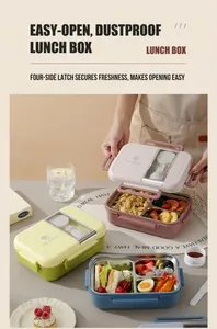 Three-compartment 304 stainless steel bento boxes with cutlery storage and leakproof lids