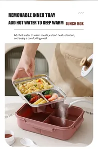 Macro view of partitioned 304 stainless steel lunch box with hot water heating function