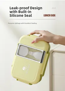 Detail of leak-proof bento box with silicone seal ring and transparent lid storage