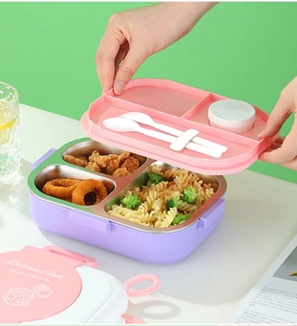 Detail showing 304 stainless steel compartments and lid with utensil storage slot