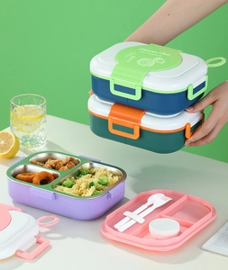 Detail view of 304 stainless steel lunch box with divided compartments for meal storage