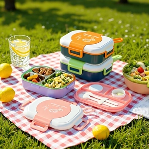 Stainless Steel Lunch Box Compartmentalized Leakproof Bento Box With Cutlery Sauce Box Portable Handle For School Office