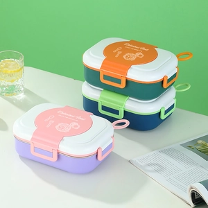 Multi-color 304 stainless steel lunch box set with secure buckles and portable handle