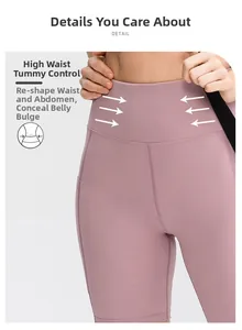 Dettaglio dei pantaloncini da yoga a vita alta con controllo addominale e cuciture