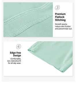 Detail of mint green yoga pants showing four-needle six-thread seams and seamless edges