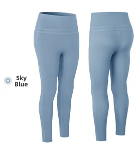 Macro view of seamless water blue yoga leggings with high waist and push up detail