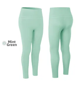 Detailed front and back view of high-waisted mint green seamless yoga leggings for women