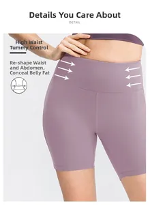 Détail du short de yoga taille haute violet clair avec fonction de contrôle du ventre