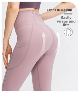 Close-up of high-waist yoga capris featuring functional side pockets and butt-lifting seams