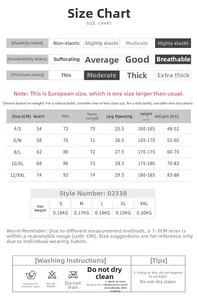 Detailed size chart for high-waisted yoga capris with measurements and washing guide