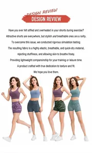 Detail of four camouflage and leopard print yoga shorts with high-waisted fit for sports