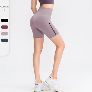 Short de Yoga Taille Haute pour Femmes Hip Lift Nylon Spandex Sensation Nue Fitness Sport avec Épissure en Mesh Bottom