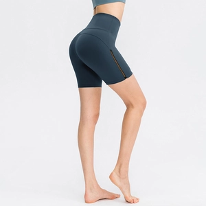 Short de yoga taille haute bleu marine avec empiècements latéraux en résille