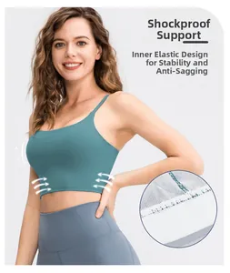 Detail of teal yoga vest showing elastic band for shockproof support and stability
