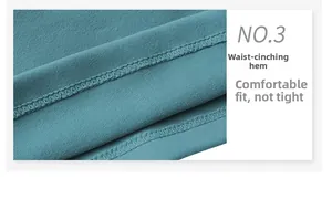 Macro shot of cyan blue yoga vest showing reinforced double-stitch hem and waist detail