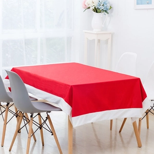 Christmas Tablecloth Nonwoven Fabric Festive Red White Border Rectangular Dining Room Party Home Decor