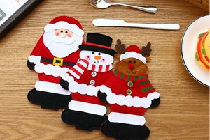 Set di 3 portaposate natalizi con personaggi di Babbo Natale, pupazzo di neve e renna