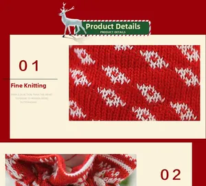 Nahaufnahme der rot-weißen gestrickten Weihnachts-Apfeltüte mit dichtem Rautenmuster