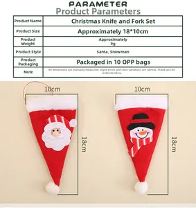 Detailed size specifications for Santa and Snowman plush Christmas cutlery holders