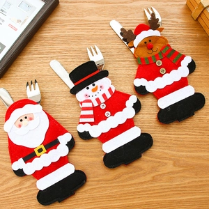 Borsa Porta Posate di Natale Babbo Natale Pupazzo di Neve Renna Supporto per Posate in Feltro per Decorazione Tavola Feste