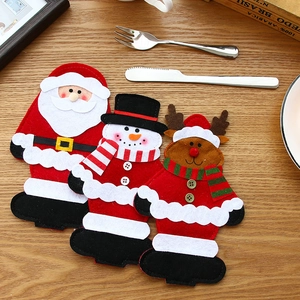 Set di 3 portaposate natalizi con Babbo Natale, pupazzo di neve e renna su legno