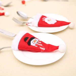Christmas silverware holder with Santa and Snowman patterns for holiday table decor