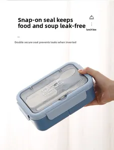 Leak-proof blue bento box with built-in cutlery storage and secure double sealing