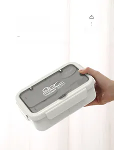 Detail of bento box lid showing airtight leak-proof buckle and translucent gray design