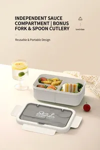 Detail of eco-friendly bento box with leak-proof lid and separate food compartments