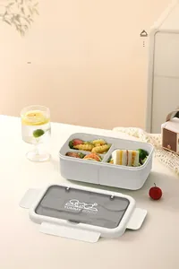 Detail of eco-friendly bento box with leak-proof lid and separate food compartments