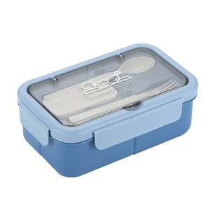 Dual-color portable bento lunch box with cutlery set and transparent lid window