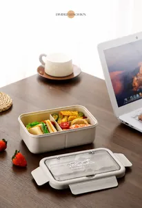 Boîte bento en paille de blé à trois compartiments pour déjeuner sain au bureau