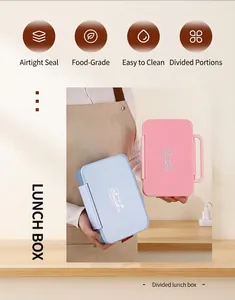 Detail view of portable bento box featuring multi-compartment design and secure side latches