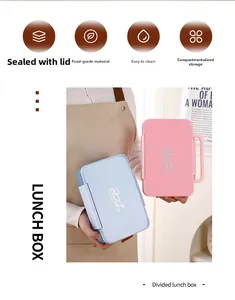 Detail view of portable bento box featuring multi-compartment design and secure side latches