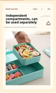 Detail view of the mint green lunch box showing removable food compartments for easy cleaning