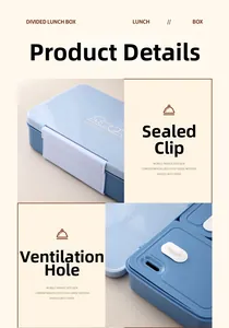 Detail of blue bento box showing secure sealing buckles and steam vent for microwave use