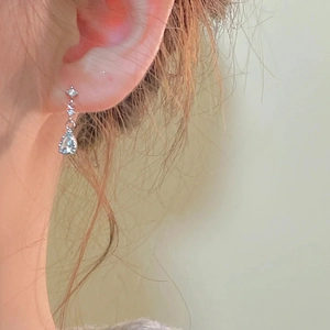 Light Blue Water Drop Teardrop Earrings Copper Zircon Elegant Jewelry With 925 Sterling Silver Earring Post Korean Style