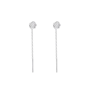 Elegant S925 sterling silver rose flower long tassel drop threader earrings for women