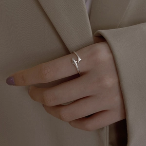 Elegant S925 sterling silver dolphin open ring for women with adjustable fish tail design