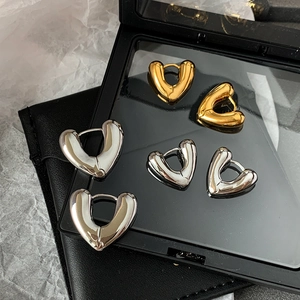 Elegant Copper Heart Hoop Earrings Gold Silver Plated Minimalist Geometric Ear Jewelry For Women Daily Dating Gift