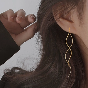 Elegant gold S925 silver wave threader earrings with double helix twist for women