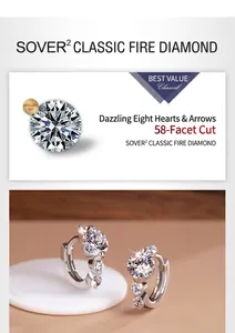 Detailed view of S925 silver C-shaped earrings with 58-facet heart and arrow cut moissanite
