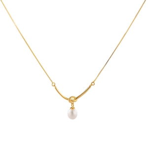 Elegante S925 Silberknoten-Halskette in Gold mit rundem Perlenanhänger für Damen