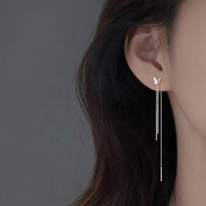 Butterfly Tassel Ear Threader Earrings Copper With 925 Sterling Silver Earring Post Long Chain Drop Elegant Jewelry