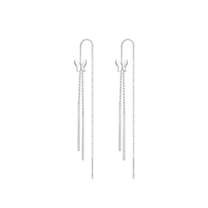 S925 sterling silver butterfly tassel drop earrings with polished finish and long fringe