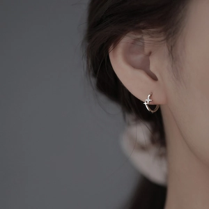 Zircon Inlaid Copper Star Hoop Earrings With Silver Earring Post North Star Minimalist Korean Style Jewelry For Women