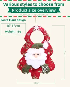 Close-up of 16cm non-woven Christmas tree pendant with 3D Santa and white pom-poms