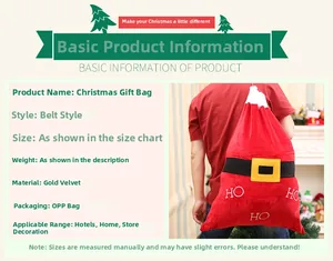 Dettaglio del sacchetto regalo di Natale in velluto rosso con cintura per dolciumi