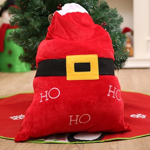 Sacco regalo di Babbo Natale in velluto rosso con scritta HO HO e decoro cintura